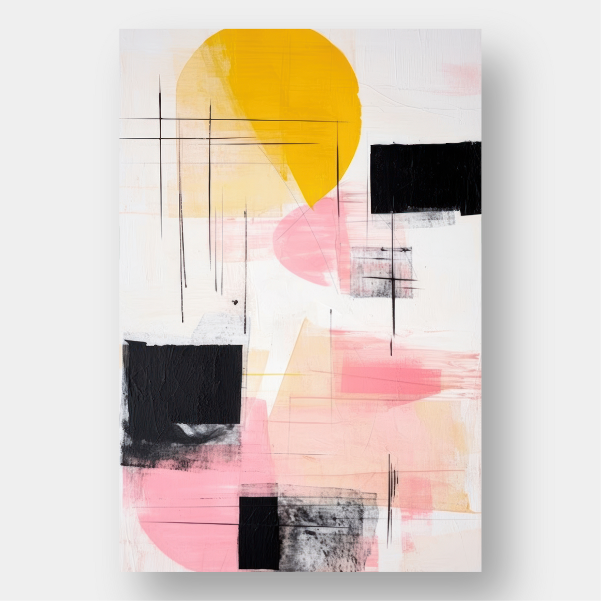 Abstraction géométrique rose et jaune – Impression sur toile